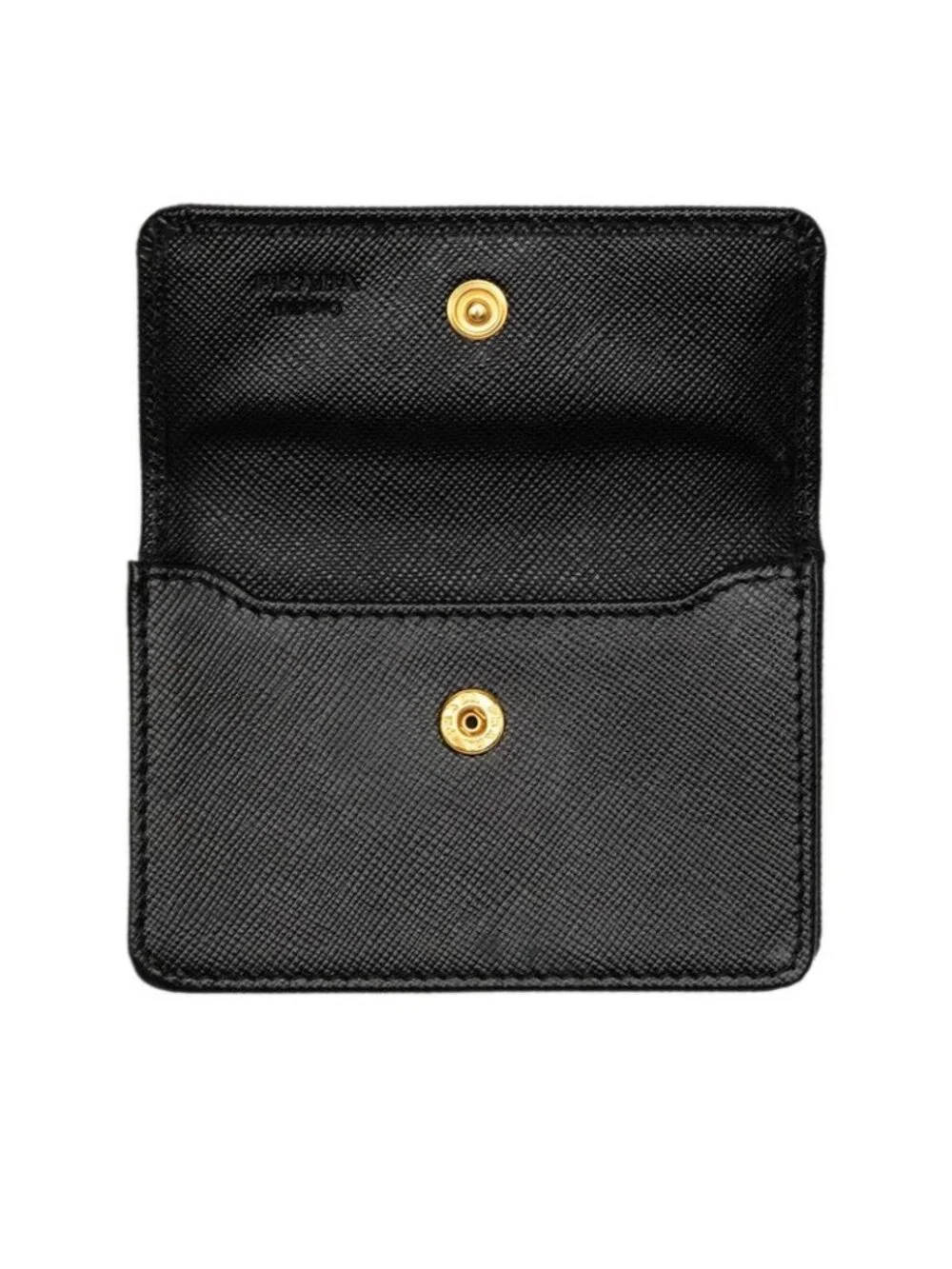 Prada Logo Card Case Business Holder Black Saffiano Leather